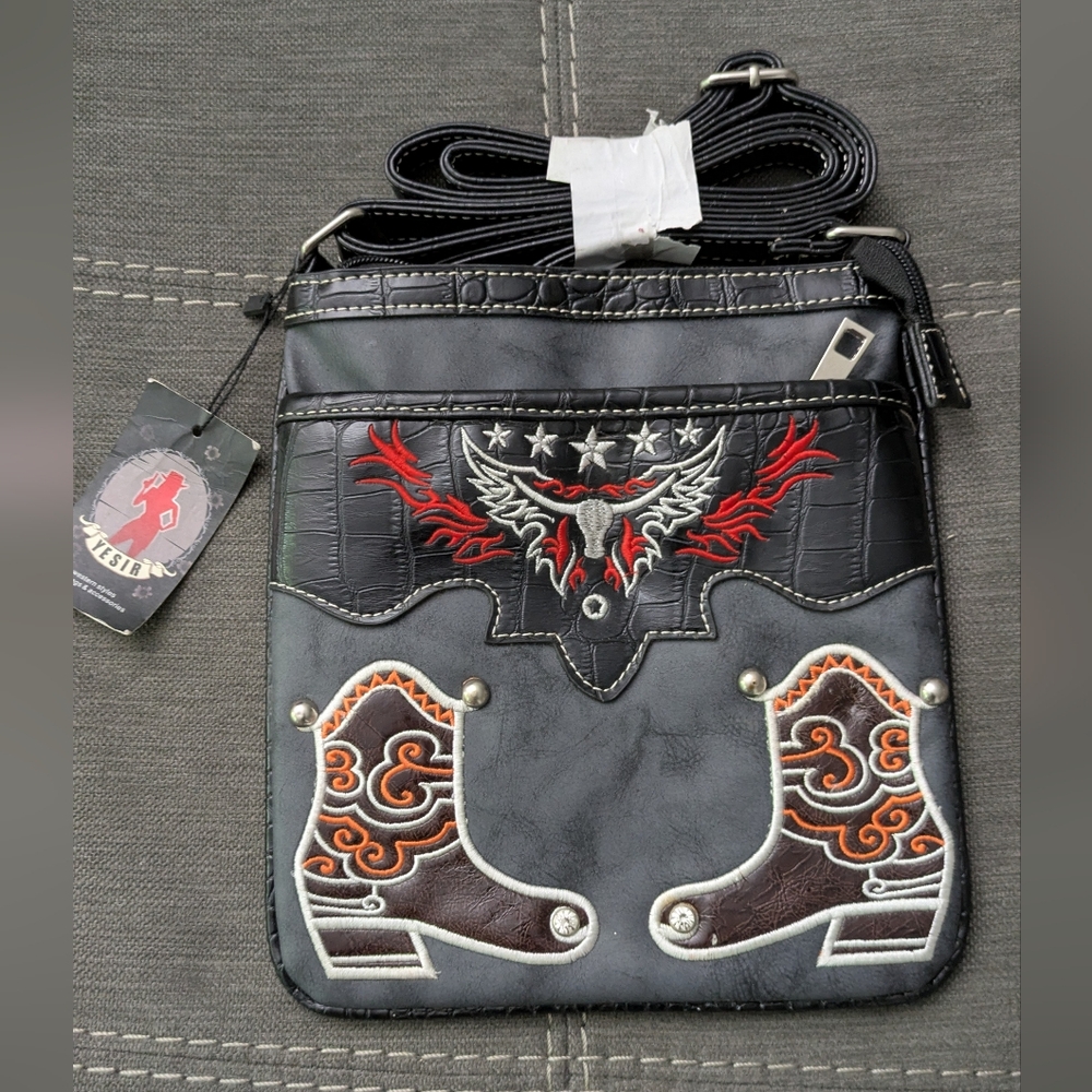 Crossbody Bag with Embroidered Design Western Theme